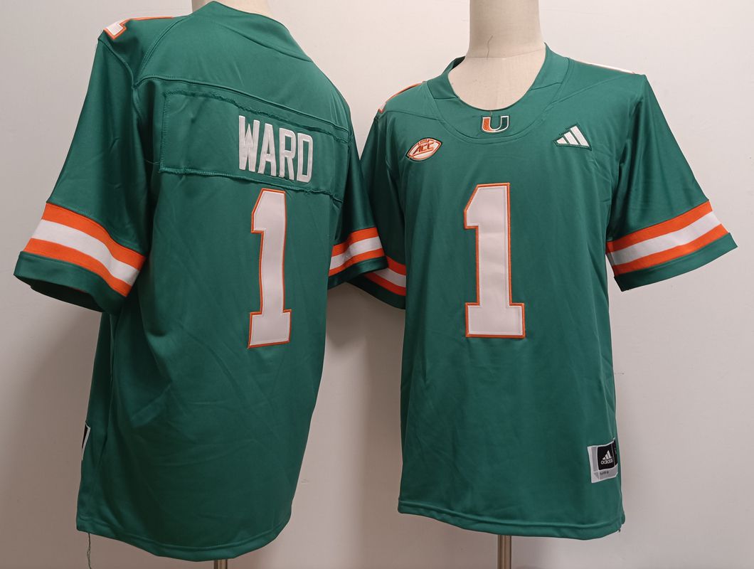 Men Miami Hurricanes #1 Ward Green 2025 NCAA Jersey